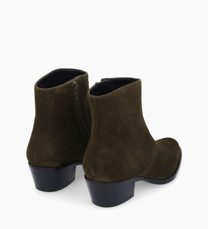 Free Lance Jane 5 Bottine Western Zippée à Talon Cuir Velours Kaki
