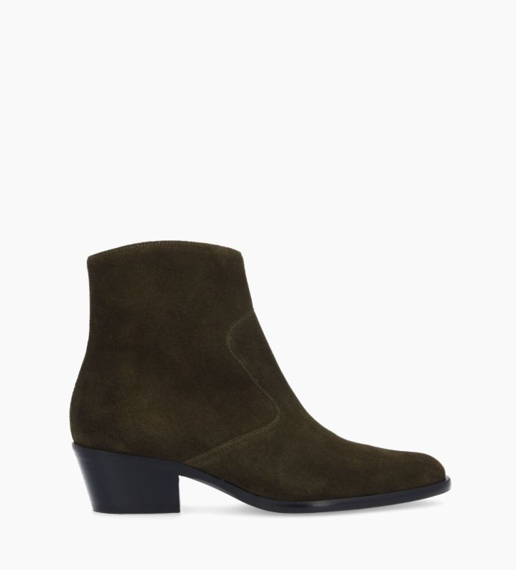free lance Jane 5 Bottine western zippée à talon Cuir velours Kaki