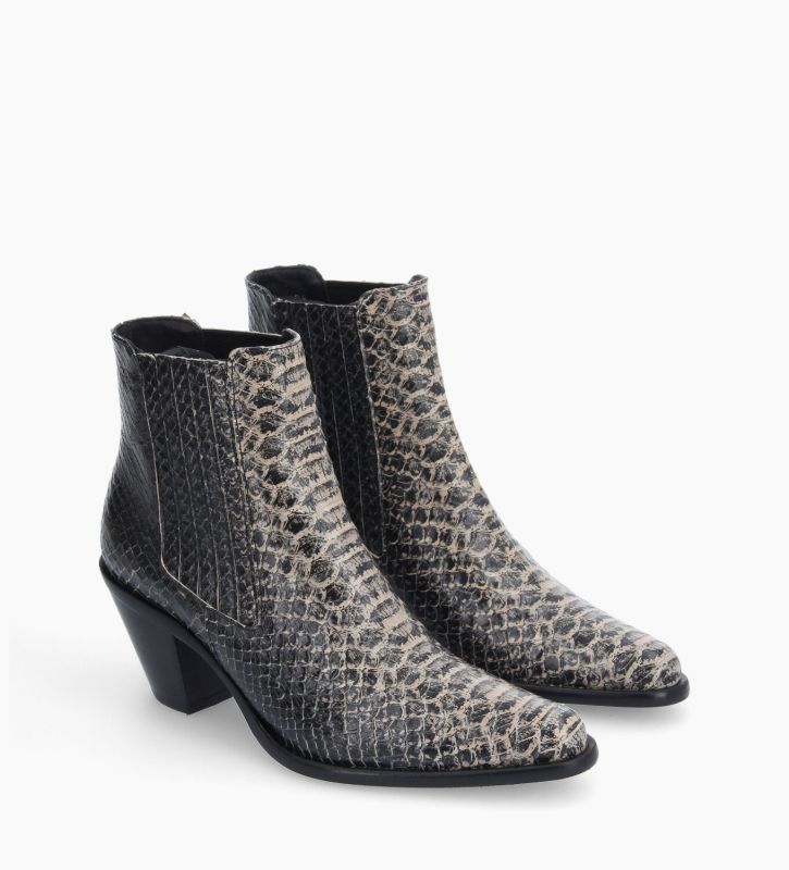 Free Lance Jane 70 Bottine Chelsea à Talon Cuir Imprimé Serpent Blanc/Noir