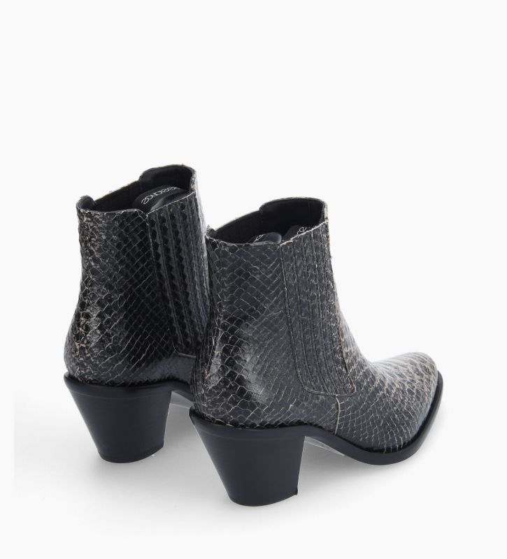 Free Lance Jane 70 Bottine Chelsea à Talon Cuir Imprimé Serpent Blanc/Noir