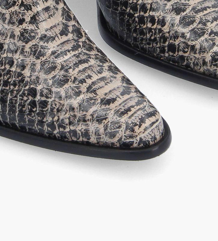 Free Lance Jane 70 Bottine Chelsea à Talon Cuir Imprimé Serpent Blanc/Noir