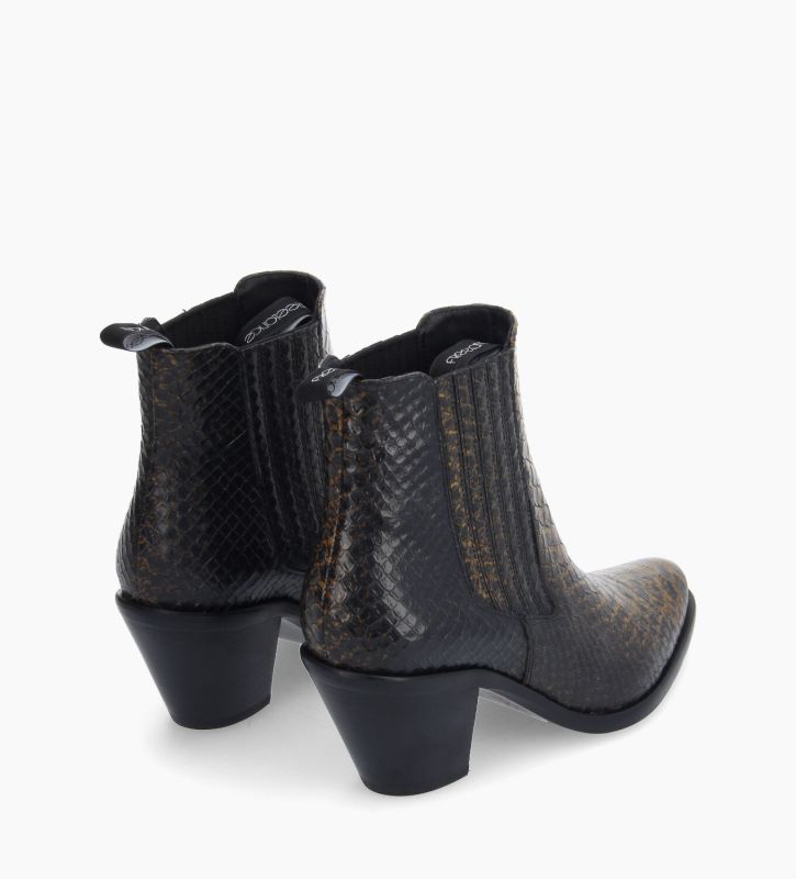 Free Lance Jane 70 Bottine Chelsea à Talon Cuir Imprimé Serpent Jaune/Noir