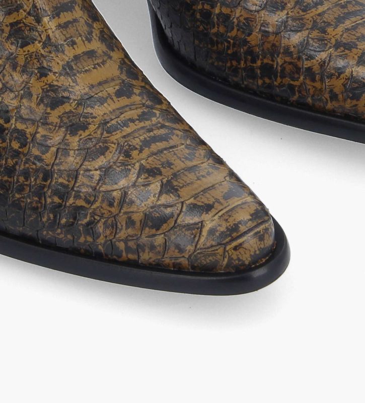 Free Lance Jane 70 Bottine Chelsea à Talon Cuir Imprimé Serpent Jaune/Noir