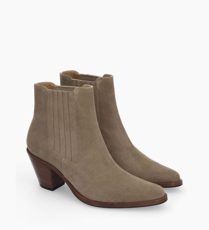 Free Lance Jane 70 Bottine Chelsea à Talon Cuir Velours Grège