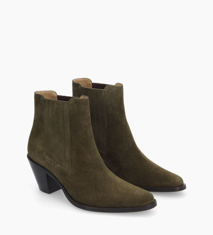 Free Lance Jane 70 Bottine Chelsea à Talon Cuir Velours Kaki