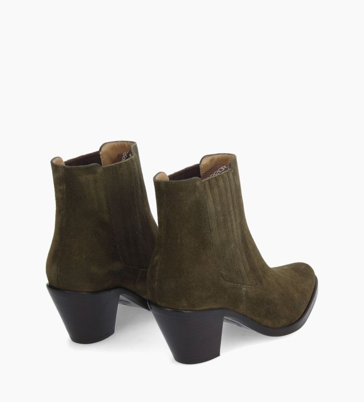 Free Lance Jane 70 Bottine Chelsea à Talon Cuir Velours Kaki