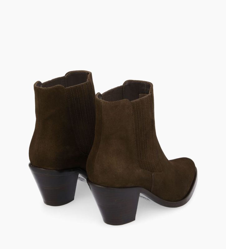 Free Lance Jane 70 Bottine Chelsea à Talon Cuir Velours Marron Foncé