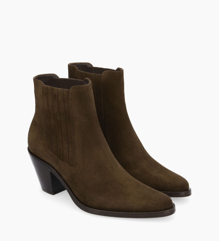 Free Lance Jane 70 Bottine Chelsea à Talon Cuir Velours Marron Foncé