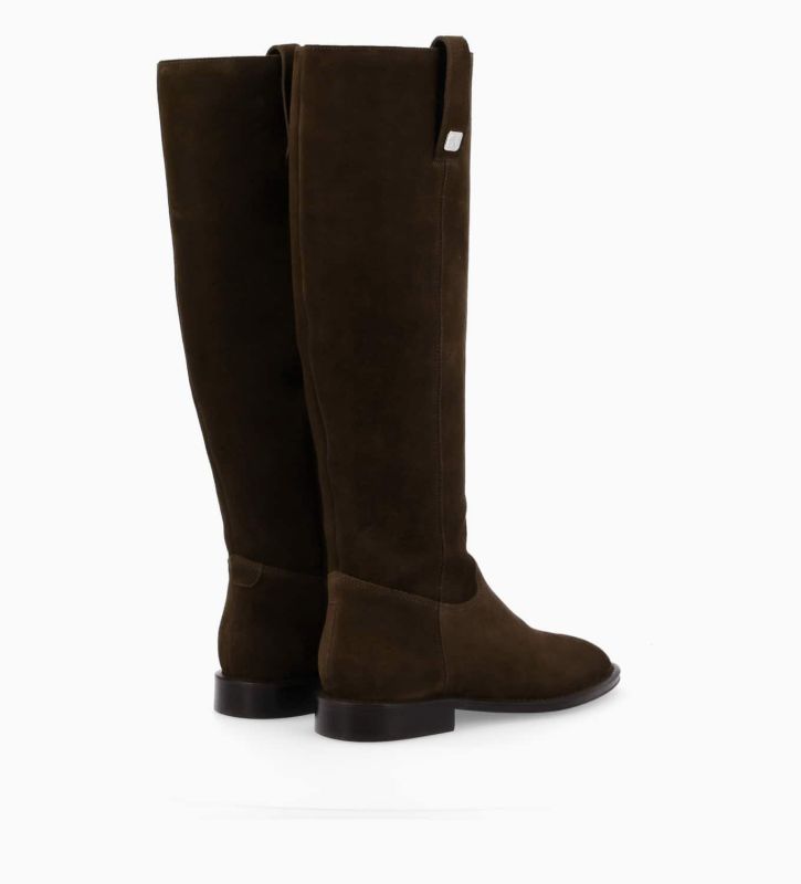 Free Lance Joan Botte à Talon Plat Cuir Velours Marron Foncé