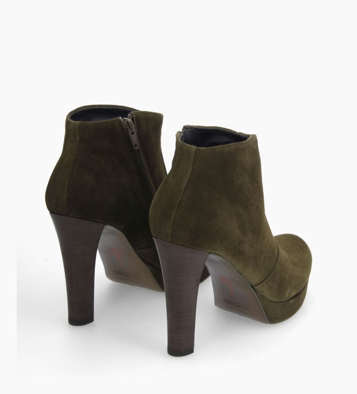 Free Lance Juke 70 Bottine à Talon à Zip Cuir Velours Kaki