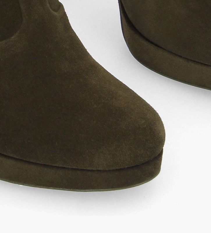 Free Lance Juke 70 Bottine à Talon à Zip Cuir Velours Kaki