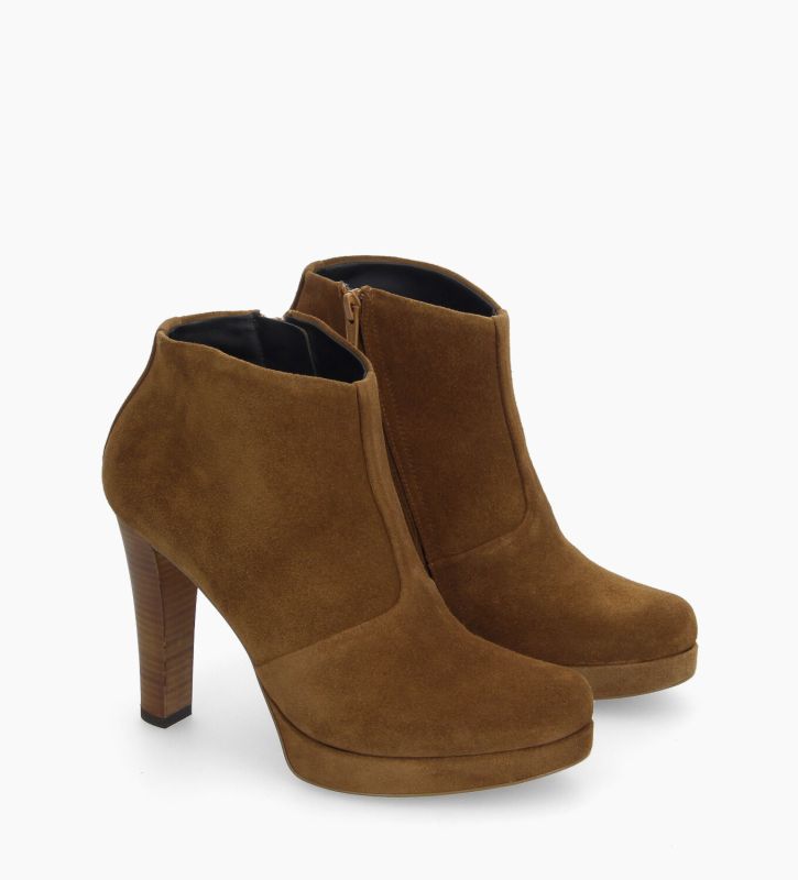 Free Lance Juke 70 Bottine à Talon à Zip Cuir Velours Sienna