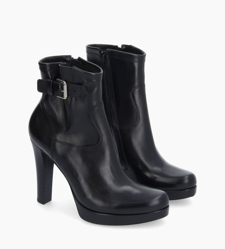 Free Lance Juke 70 Bottine à Talon Zippée à Boucle Cuir Lisse Noir