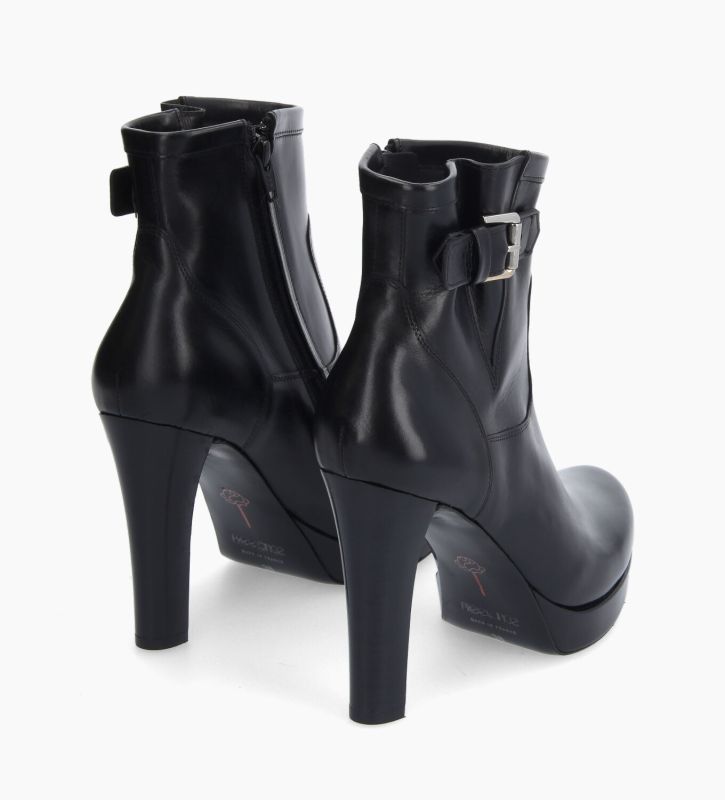 Free Lance Juke 70 Bottine à Talon Zippée à Boucle Cuir Lisse Noir