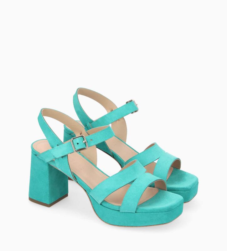 Free Lance Juliette 50 Sandale à Talon Cuir Velours Turquoise