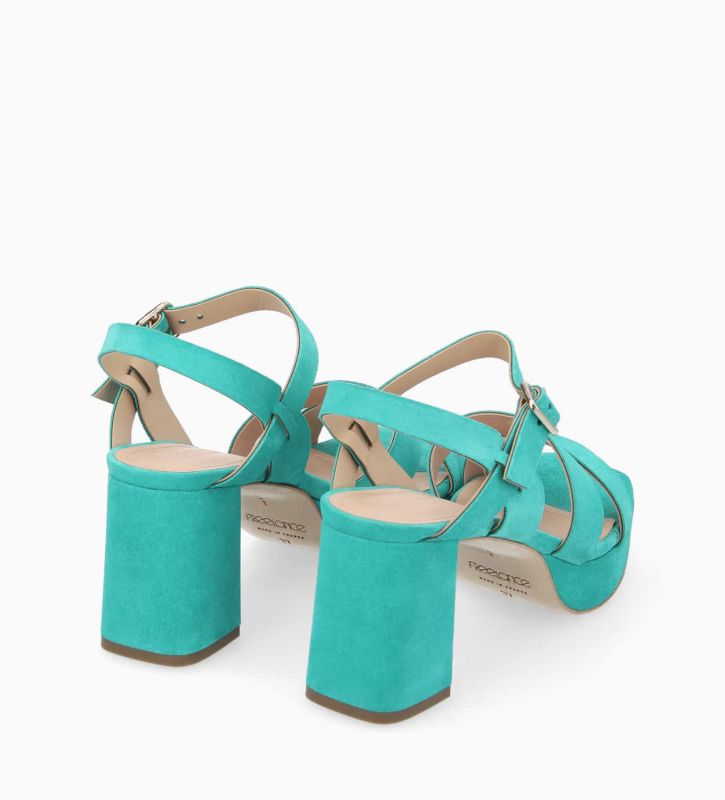 Free Lance Juliette 50 Sandale à Talon Cuir Velours Turquoise