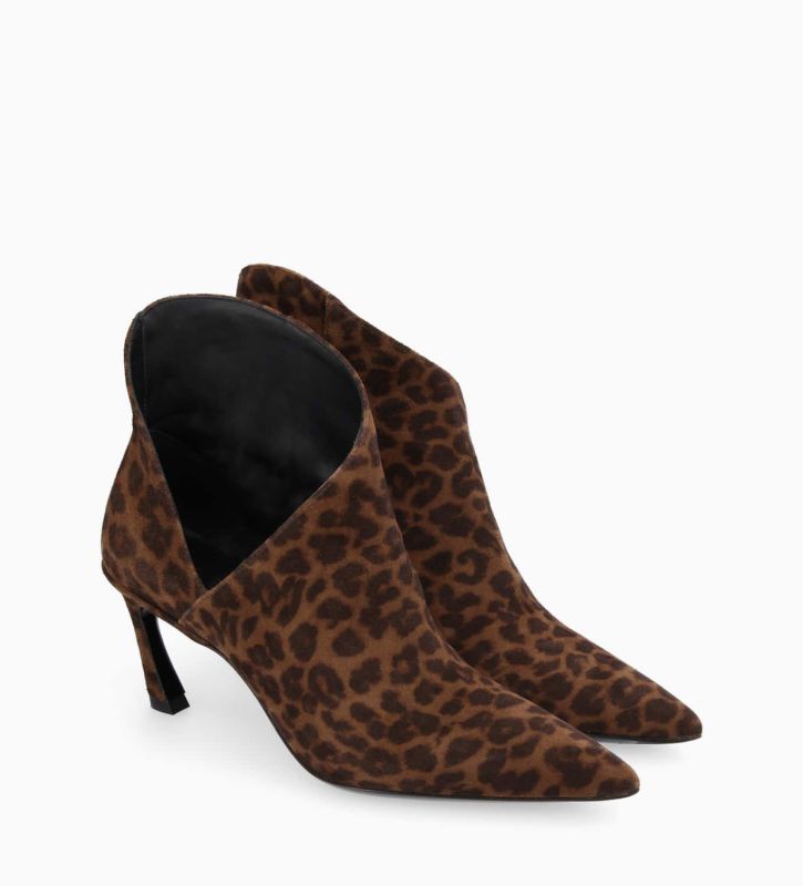 Free Lance June 65 Bottine à Bout Pointu à Talon Cuir Velours Léopard