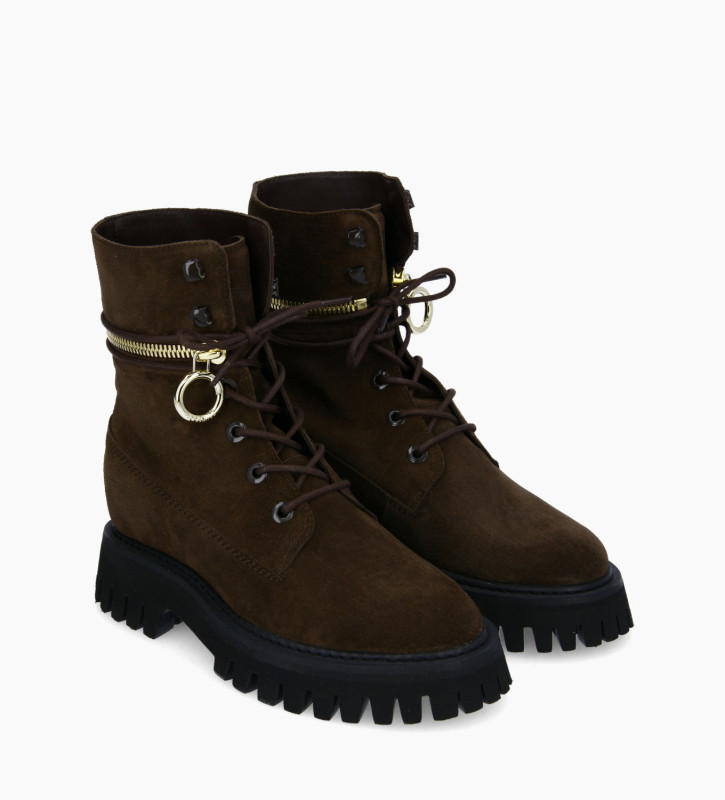 Free Lance Juno Boot Rangers à Lacets Cuir Velours Marron Foncé