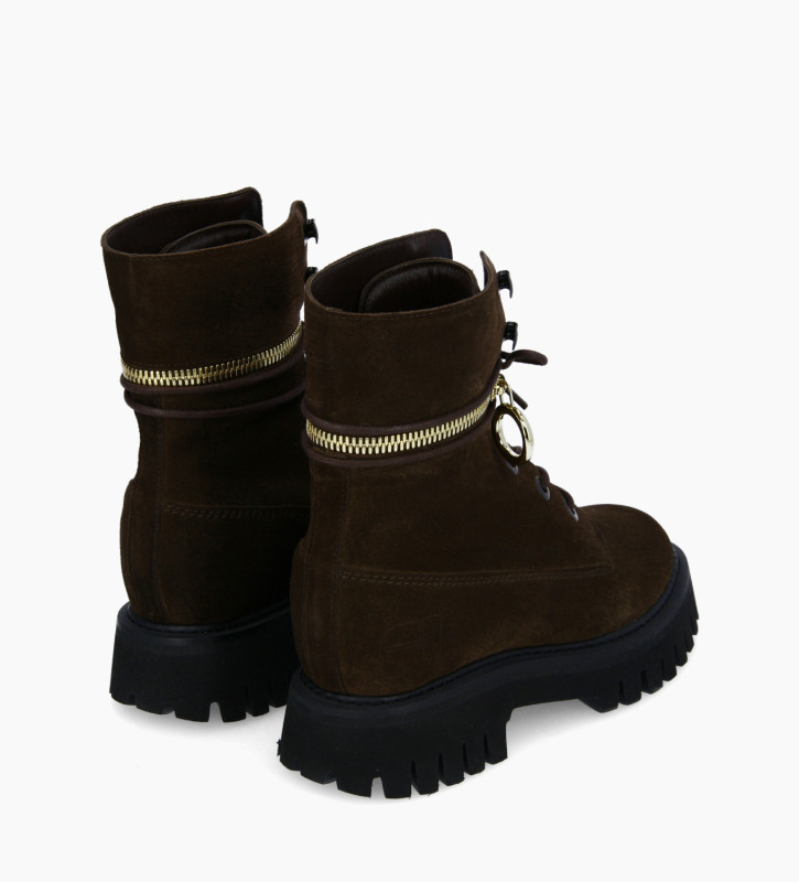 Free Lance Juno Boot Rangers à Lacets Cuir Velours Marron Foncé