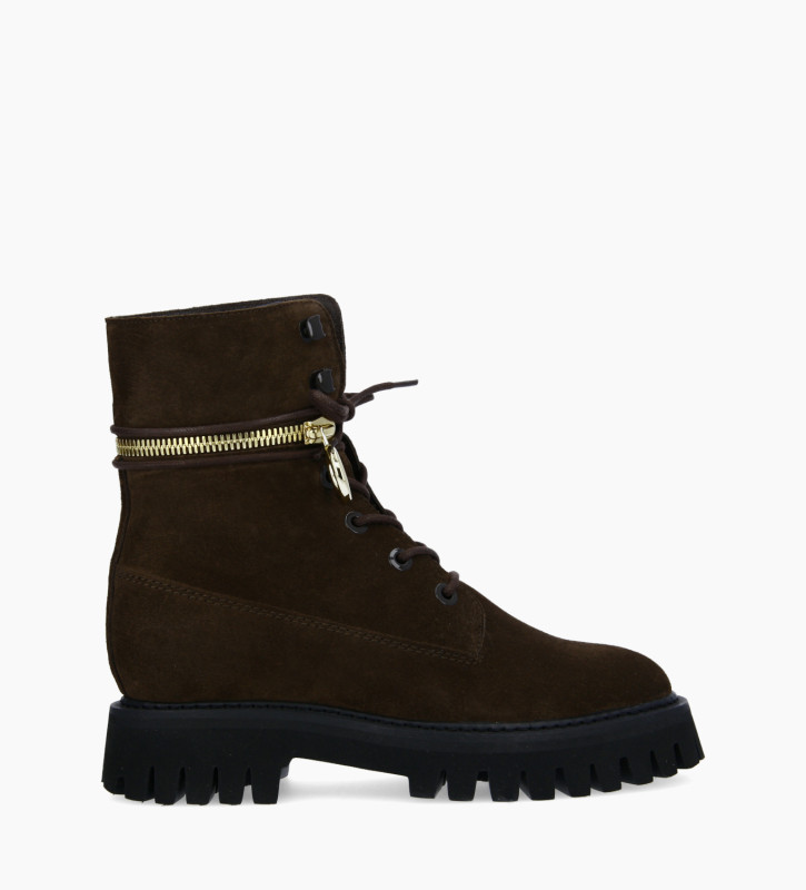 free lance Juno Boot rangers à lacets Cuir velours Marron foncé