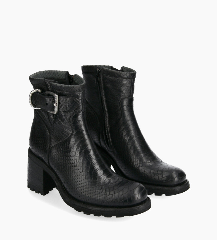 Free Lance Justy 70 Boot Biker à Boucle Cuir Lavé Embossé Python Noir