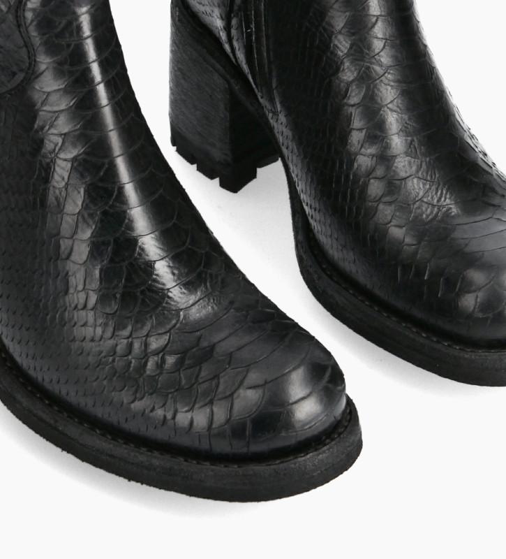Free Lance Justy 70 Boot Biker à Boucle Cuir Lavé Embossé Python Noir
