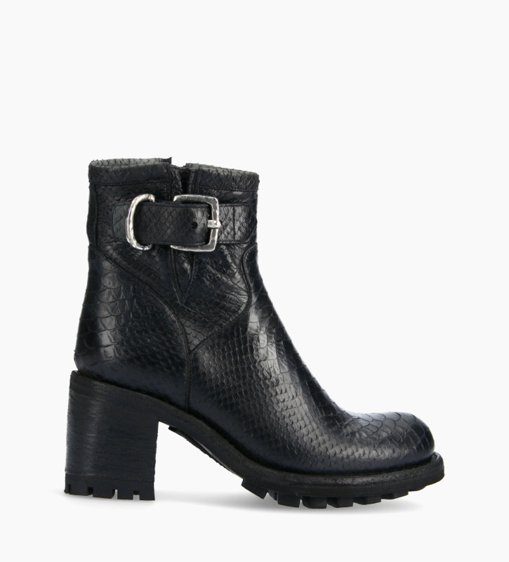 free lance Justy 70 Boot biker à boucle Cuir lavé embossé python Noir