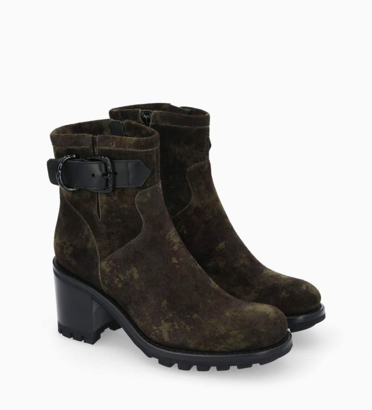 Free Lance Justy 70 Boot Biker à Boucle Cuir Velours Camouflage