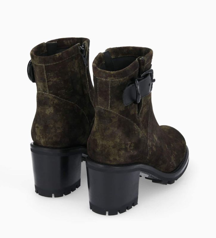 Free Lance Justy 70 Boot Biker à Boucle Cuir Velours Camouflage