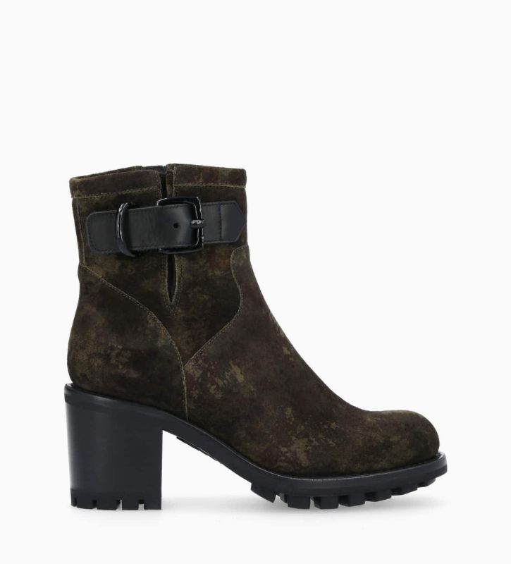free lance Justy 70 Boot biker à boucle Cuir velours Camouflage