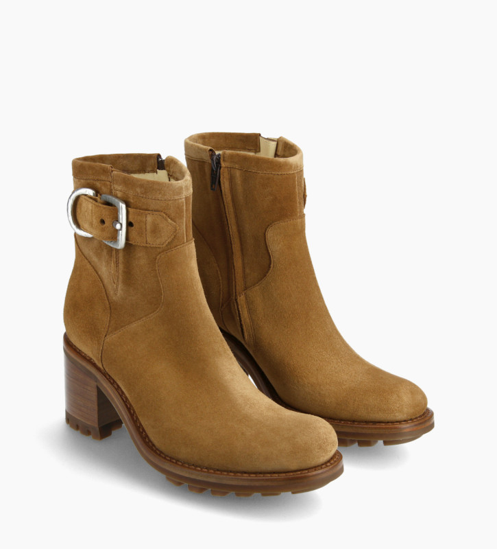 Free Lance Justy 70 Boot Biker à Boucle Cuir Velours Cigare