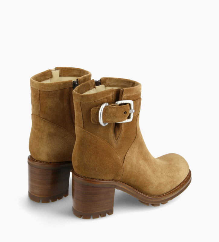 Free Lance Justy 70 Boot Biker à Boucle Cuir Velours Cigare