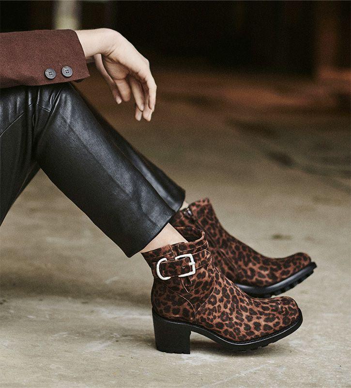 Free Lance Justy 70 Boot Biker à Boucle Cuir Velours Léopard