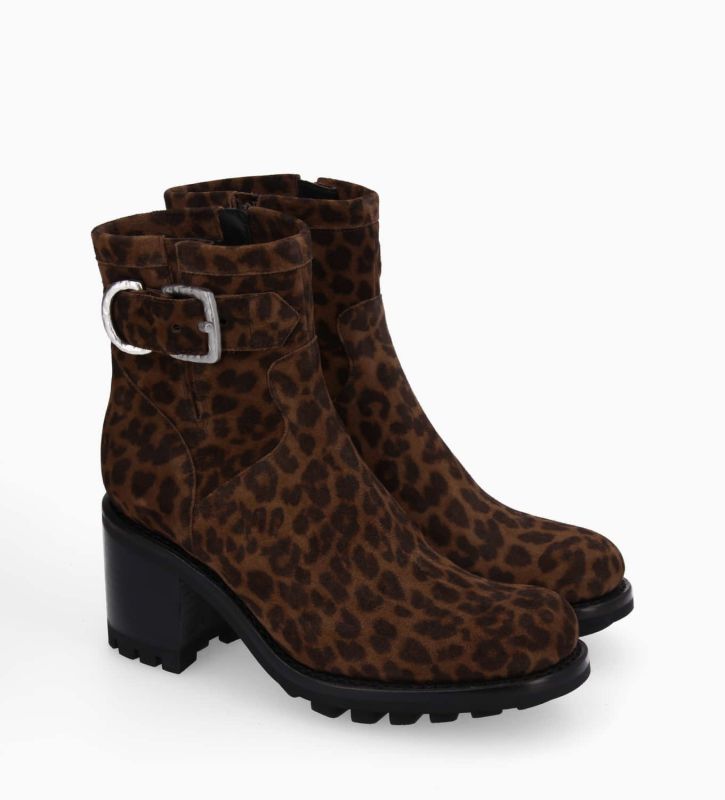 Free Lance Justy 70 Boot Biker à Boucle Cuir Velours Léopard