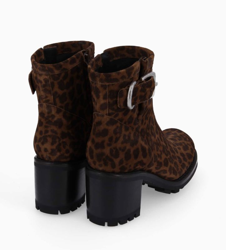 Free Lance Justy 70 Boot Biker à Boucle Cuir Velours Léopard