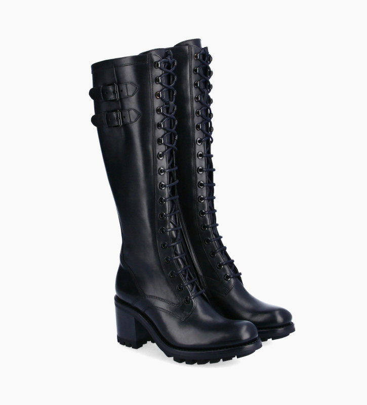 Free Lance Justy 70 Botte Biker Lacée à Boucle Cuir Lisse Noir