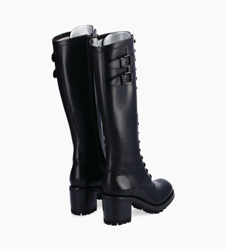 Free Lance Justy 70 Botte Biker Lacée à Boucle Cuir Lisse Noir