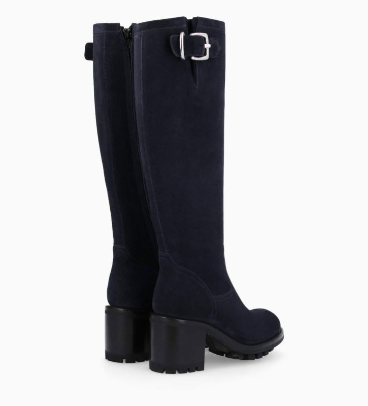 Free Lance Justy 70 Botte Biker Zippée à Boucle Cuir Velours Marine