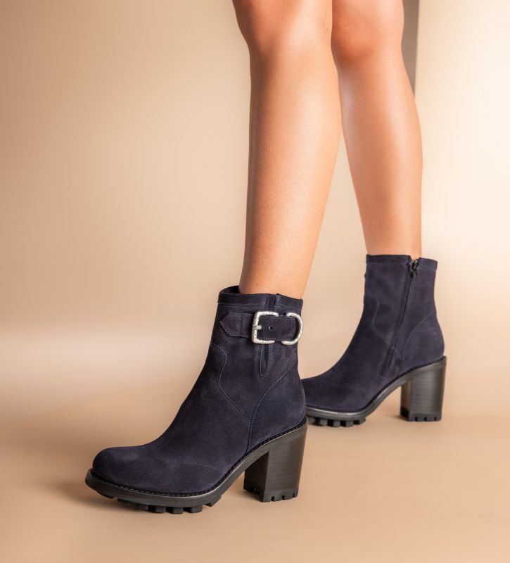 Free Lance Justy 90 Boot Biker à Boucle Cuir Velours Marine