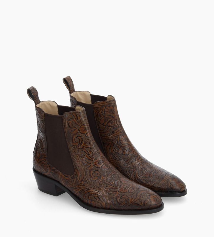 Free Lance Kim 40 Bottine Western Chelsea Cuir Embossé Marron