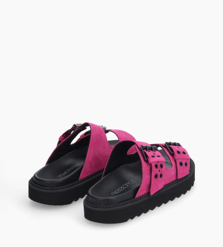 Free Lance Knife Mule Plate à Boucles Cuir Velours Fuchsia