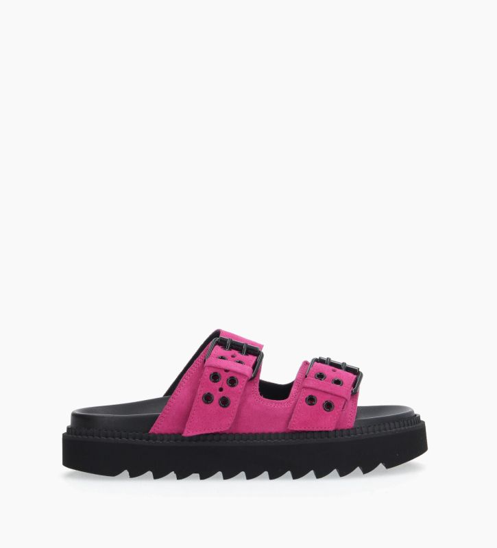 free lance Knife Mule plate à boucles Cuir velours Fuchsia