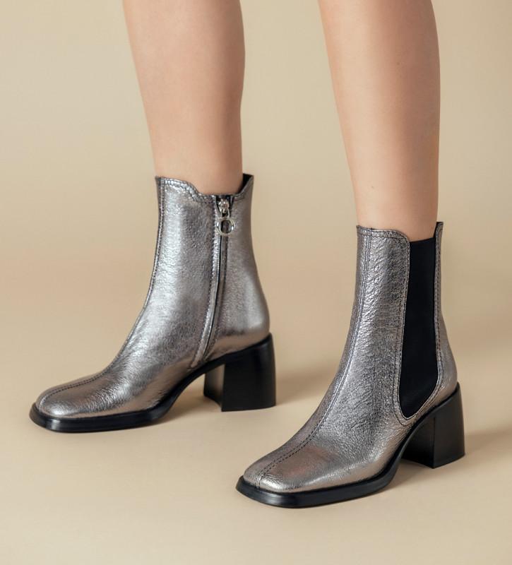 Free Lance Lake 70 Bottine Chelsea à Talon Cuir Métallisé Gris Anthracite