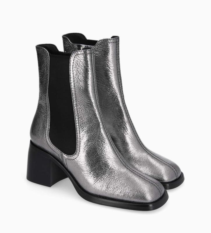 Free Lance Lake 70 Bottine Chelsea à Talon Cuir Métallisé Gris Anthracite