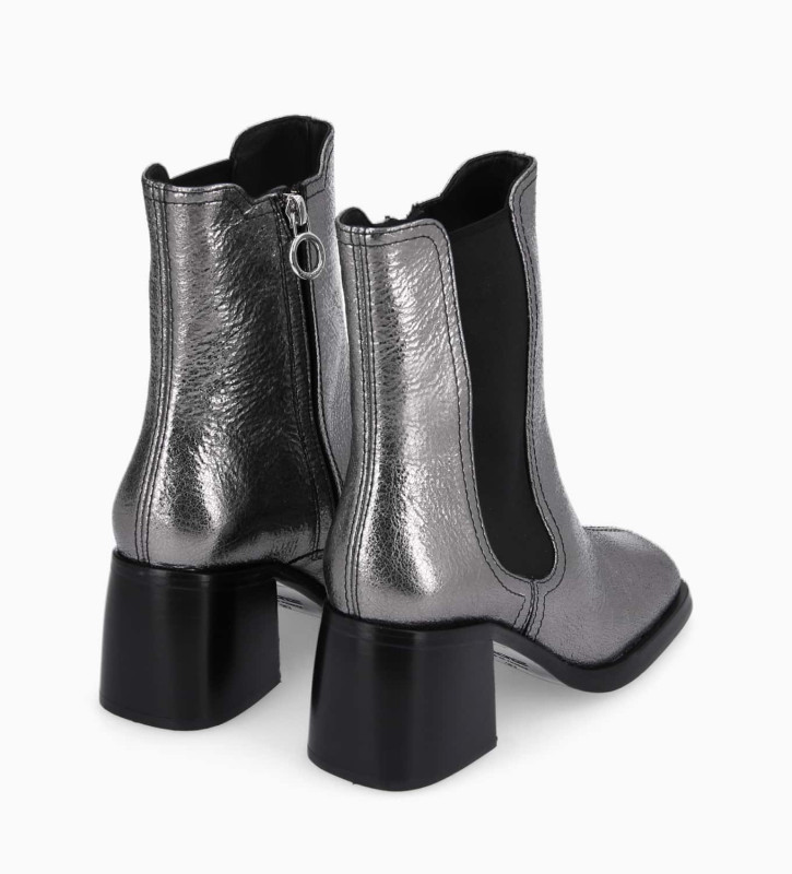 Free Lance Lake 70 Bottine Chelsea à Talon Cuir Métallisé Gris Anthracite
