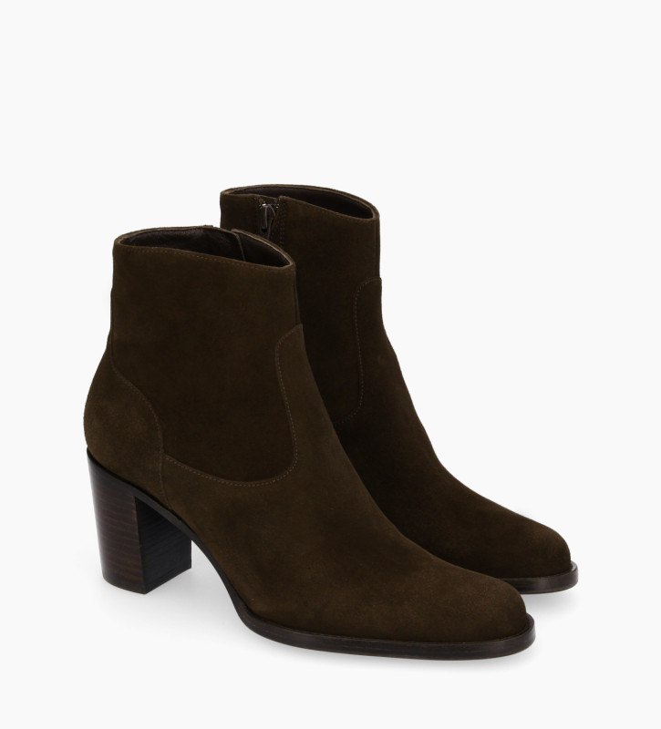 Free Lance Legend 70 Bottine à Talon à Zip Cuir Velours Marron Foncé