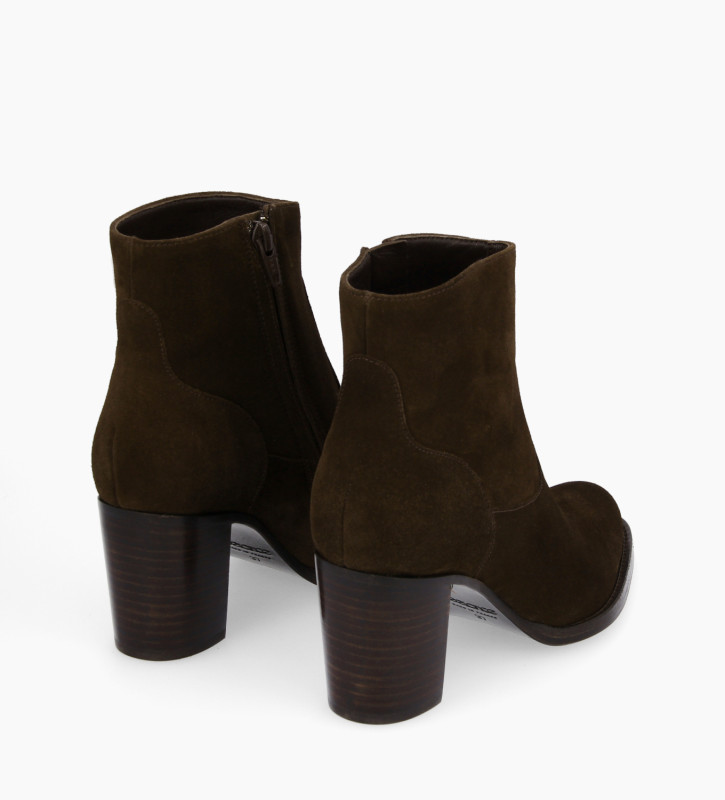 Free Lance Legend 70 Bottine à Talon à Zip Cuir Velours Marron Foncé