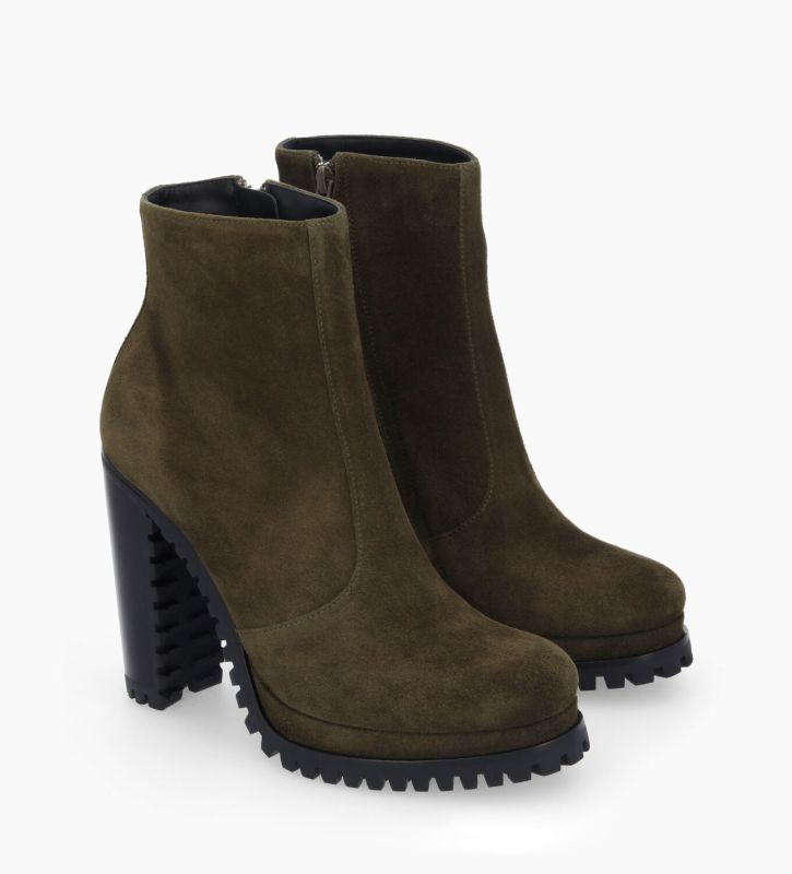 Free Lance Lery 7 Bottine Zippée à Talon Cuir Velours Kaki