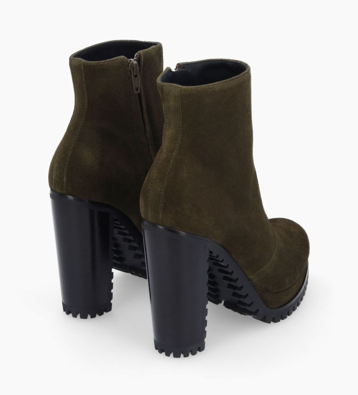 Free Lance Lery 7 Bottine Zippée à Talon Cuir Velours Kaki