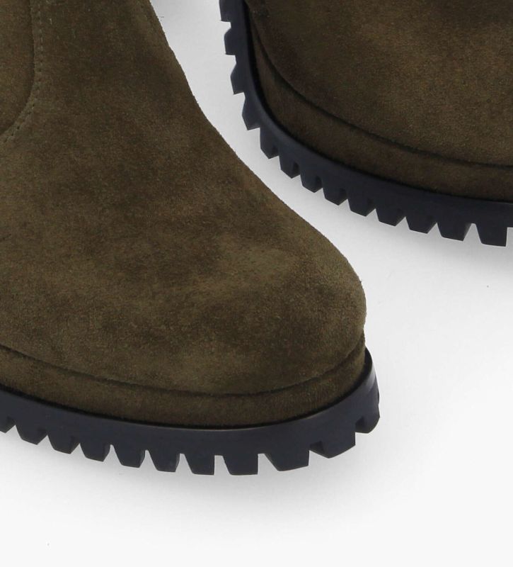 Free Lance Lery 7 Bottine Zippée à Talon Cuir Velours Kaki